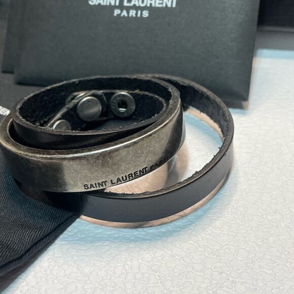 Saint Laurent Brown Leather Bracelet with double snap button enclosure. W/COA - Picture 2 of 4